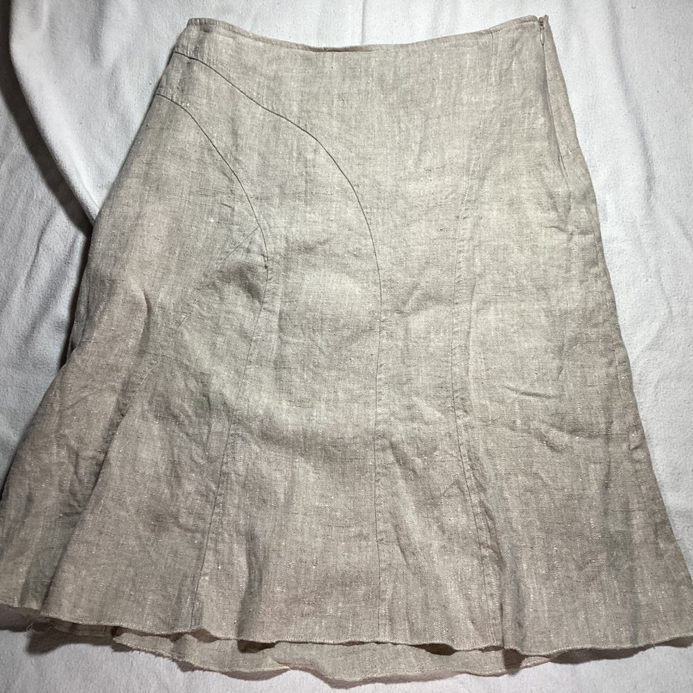 Canvasbacks Vintage 100% Linen Paneled Midi Skirt Beige Oatmeal Made in USA 10